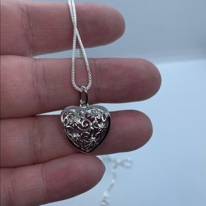 Sterling Silver Flowered Heart Filigree Necklace